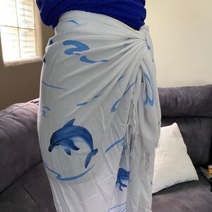 Beach Wrap Skirt Dolphin Print Cover Up Fringe Tassels